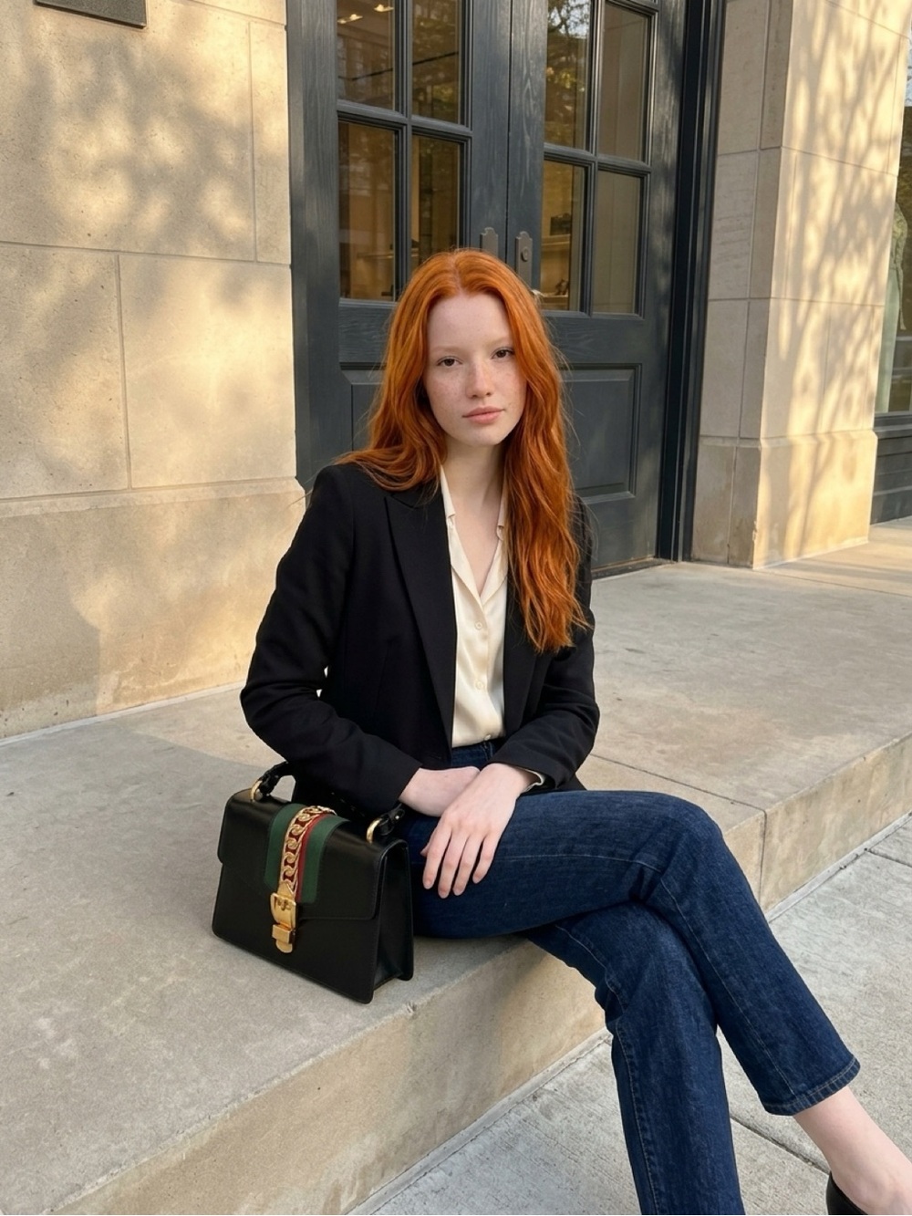 Gucci Calfskin Small Sylvie Shoulder Bag Black
